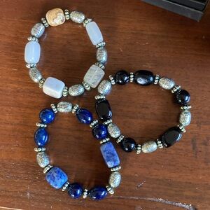 Elegant Beaded Bracelet Set - Blue, Black, White